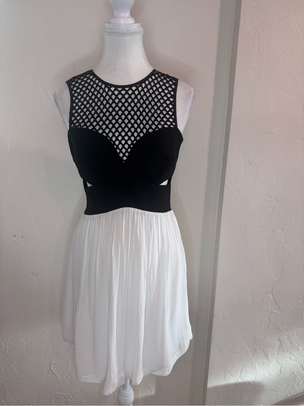 Sandro Paris Rubis Mesh Cutout Mini Dress Black White Size 1 S